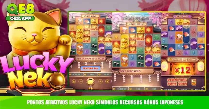Pontos atrativos Lucky Neko símbolos recursos bônus japoneses